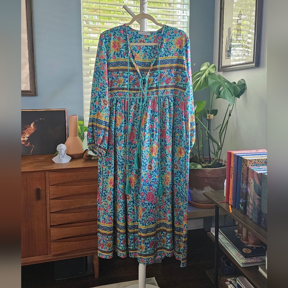 Bohemian Turquoise Floral Hippie Dress
